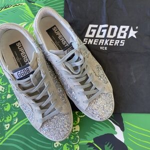 GOLDEN GOOSE DELUXE BRAND SILVER GLITTER SNEAKERS